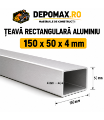 Teava rectangulara aluminiu 150 x 50 x 4 mm, 6 metri (EN AW-6060) Teava rectangulara aluminiu 150 x 50 x 4 mm, 6 metri (EN AW-6060)